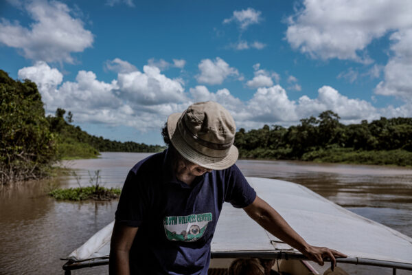Pool takes a small boat down the Saramacca river to release a rescued sloth back into the wild. When searching for places to release the sloths, she seeks uninhabited areas hopefully not destined to be deforested and with similar eco-systems to where they came from.