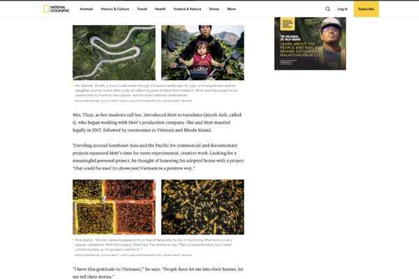 Gallery header showing three photos: aerial winding mountain road on the left, a man and child on a motorcycle in the center, and a palm oil promotional poster on the right; page text follows.